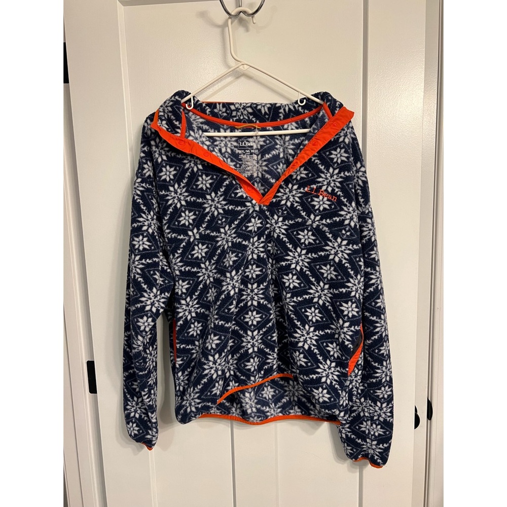 Navy And White Patterned Pullover With Orange Acc… - image 1